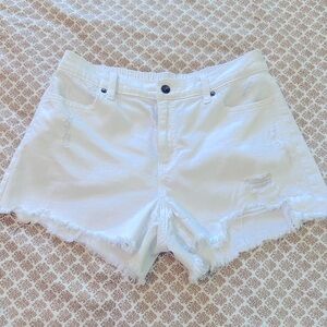 Aerie White Distressed Jean Shorts